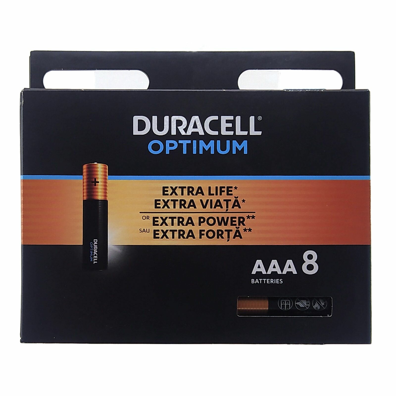 Батарейка (8шт) мизинчиковая DURACELL LR03 (AAA) Optimum 1.5В щелочная(алкалиновая)(бл8)