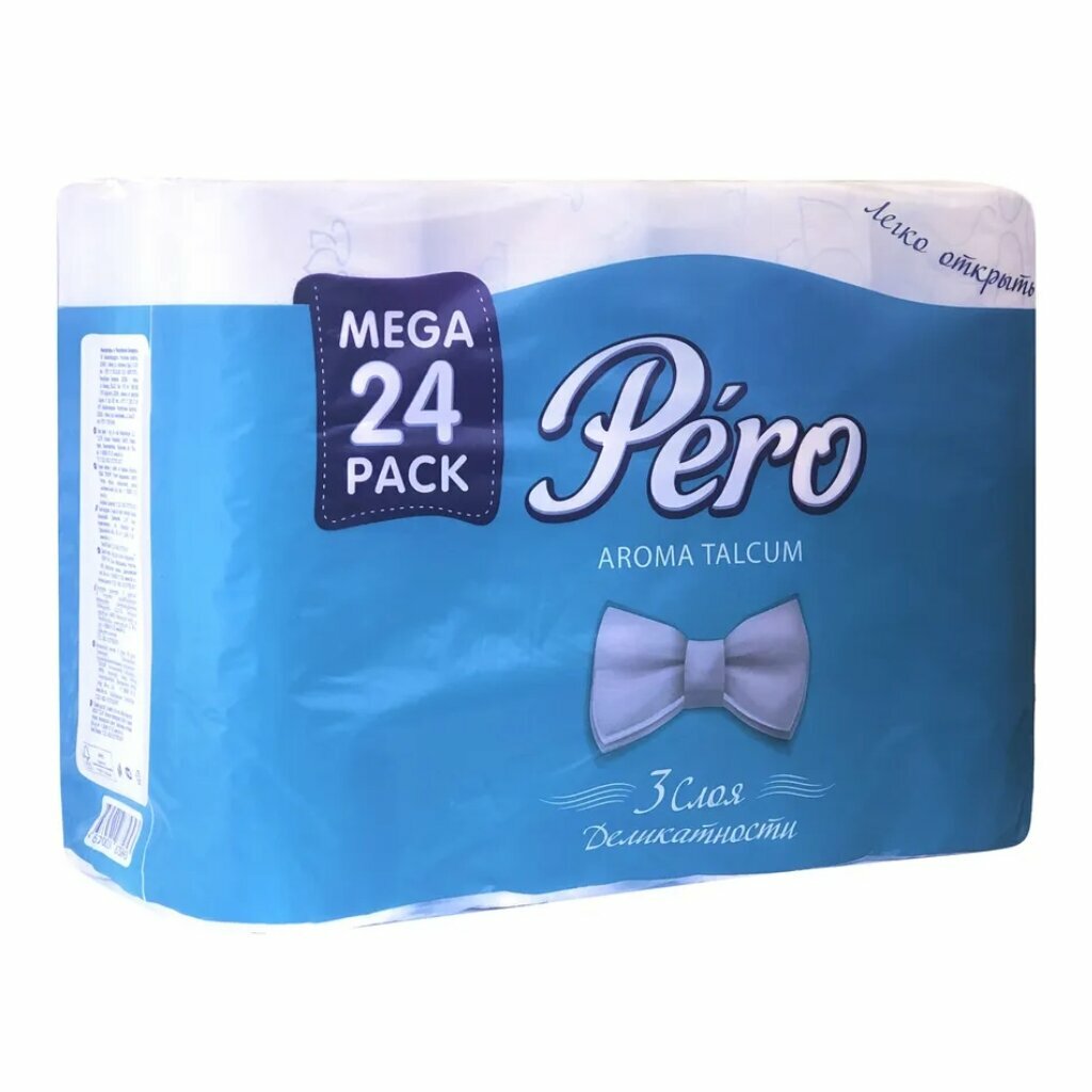 Туалетная бумага Pero, Talcum, 3 слоя, 24 шт, с втулкой, белая