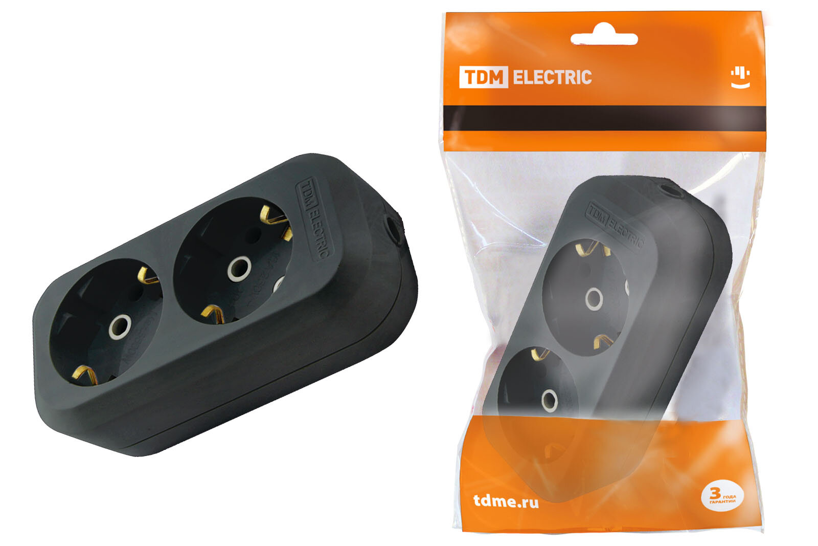 Колодка 2МЕСТ 16А 3/К розеточн 2П+3 черня 250В TDM