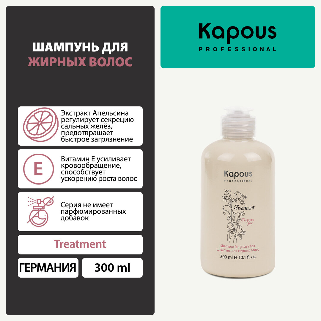Шампунь для жирных волос серии "Treatment" Kapous Professional, 300 мл — фото 1