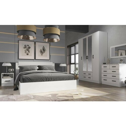Спальный гарнитур с четырехстворчатым шкафом Белый гладкий 55500₽