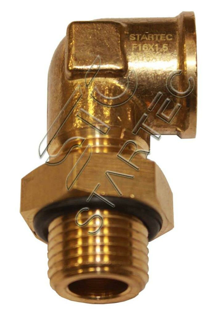 фото Соединитель трубки ПВХ, полиамид d=16х1.5мм (наружная резьба) М16х1.5 угольник латунь STARTEC