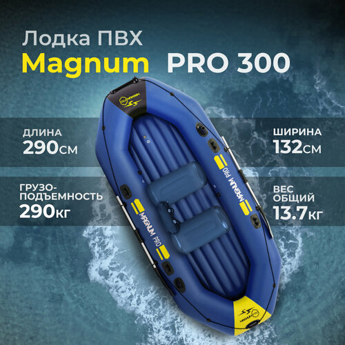 Лодка ПВХ под мотор надувная синий двухместная гребная для рыбалки Magnum PRO 300 грузоподьемность 290 кг лодка пвх надувная двухместная гребная для рыбалки magnum pro light 200