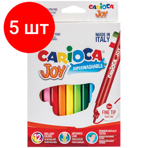 Комплект 5 шт, Фломастеры Carioca Joy, 12цв, смываемые, картон, европодвес