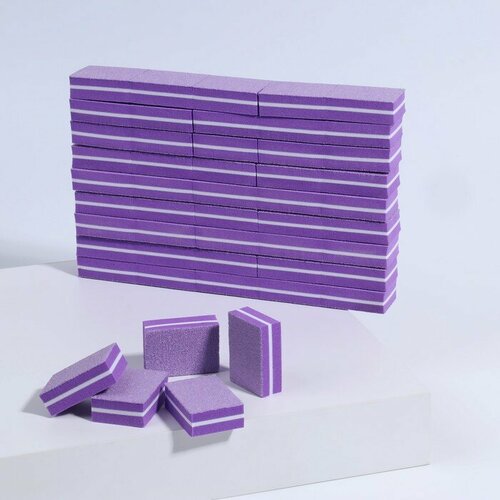 Бафы наждачные для ногтей, набор 50 шт, двухсторонние, 3,5 × 2,5 см, цвет фиолетовый мини бафы набор для маникюра для ногтей 50 шт