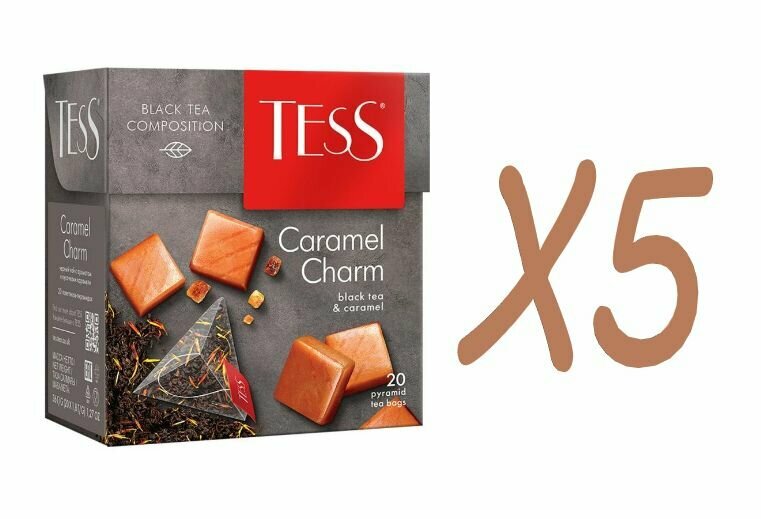 Чай чёрный "Caramel Charm", TESS, карамель, 20 пирамидок, 36 г Х5 упаковок