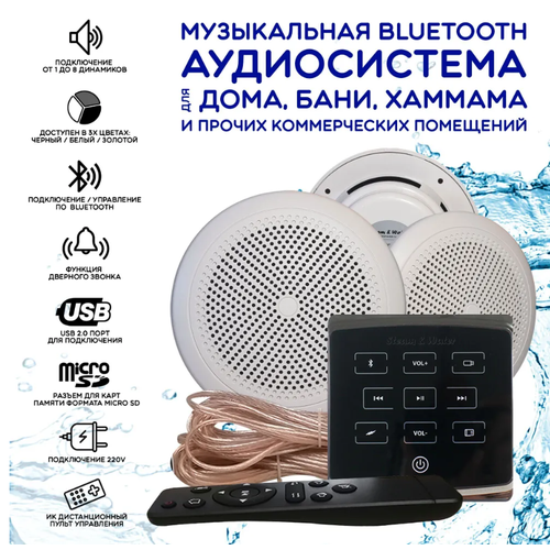 Влагостойкая bluetooth аудиосистема для дома, бани, сауны и хамама SW3 Black ECO(черный)
