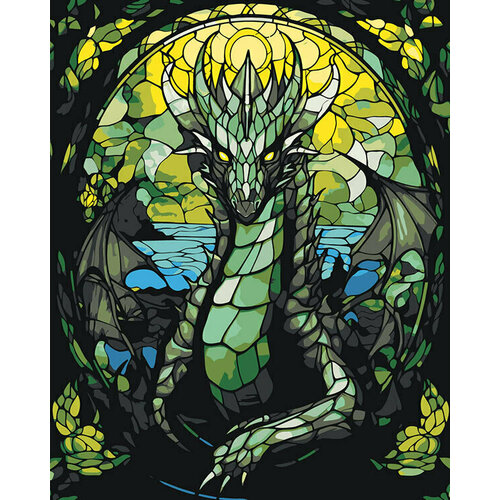 Картина по номерам Зеленый дракон в витраже 40x50 картина по номерам маленький зеленый дракон 3 40x50