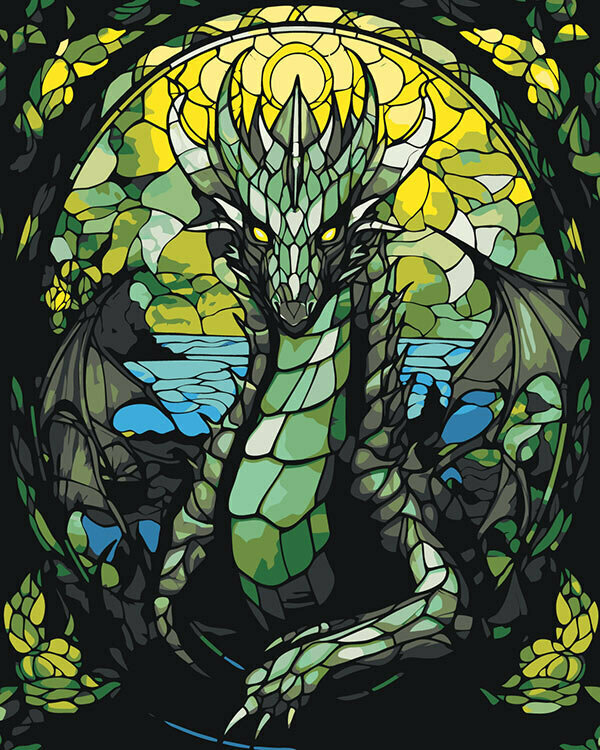 Картина по номерам Зеленый дракон в витраже 40x50