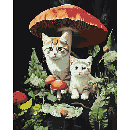 картина по номерам коты в лесу с грибами Картина по номерам Коты в лесу с грибами
