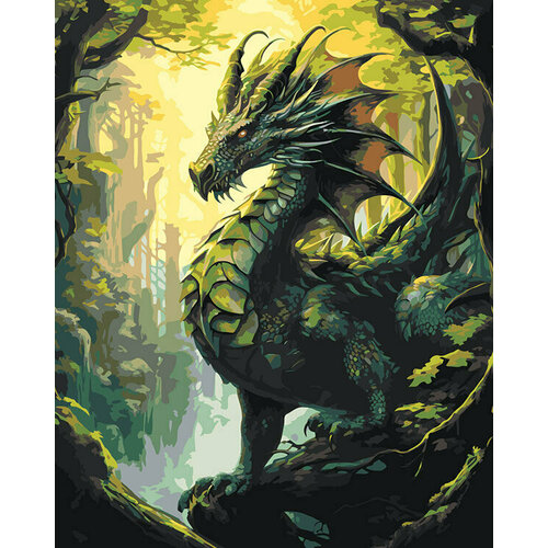 Картина по номерам Зеленый деревянный дракон 6 40x50