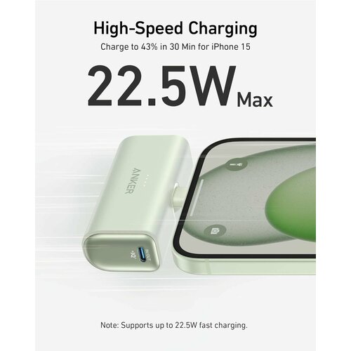 Внешний аккумулятор Anker Built-in USB-C Connector 225W 5000mAh складная вилка для быстрой зарядки - Green 4150₽