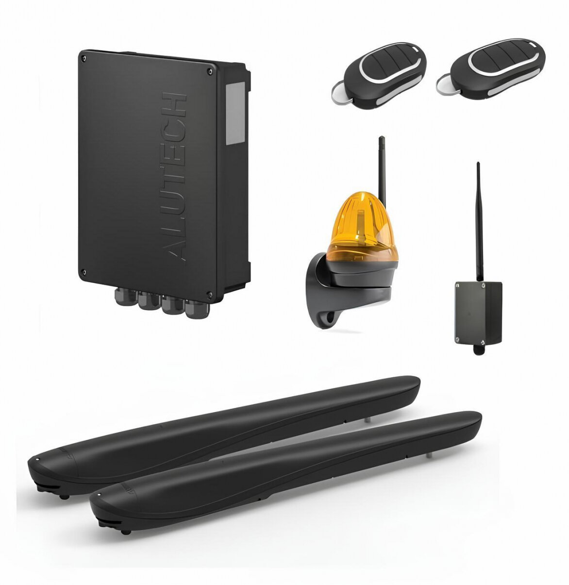 Автоматика для распашных ворот ALUTECH AM-3000KIT4-K-BT комплект: 2 привода блок управления 2 пульта Bluetooth-модуль лампа