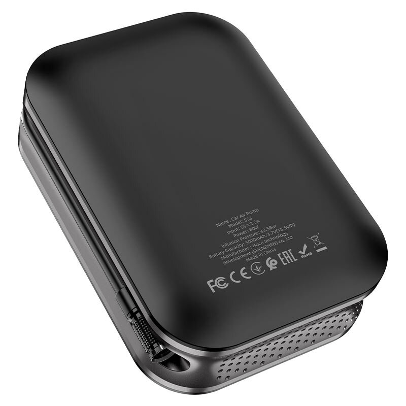 Автомобильный беспроводной компрессор с аккумулятором HOCO S53 Breeze portable smart air pump 2500 мАч, черный — фото 15