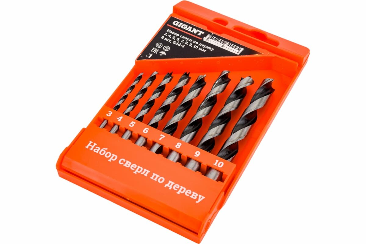 фото Набор сверл по дереву 3-4-5-6-7-8-9-10 мм, 8 шт, пластиковый кейс Gigant Gdd-13