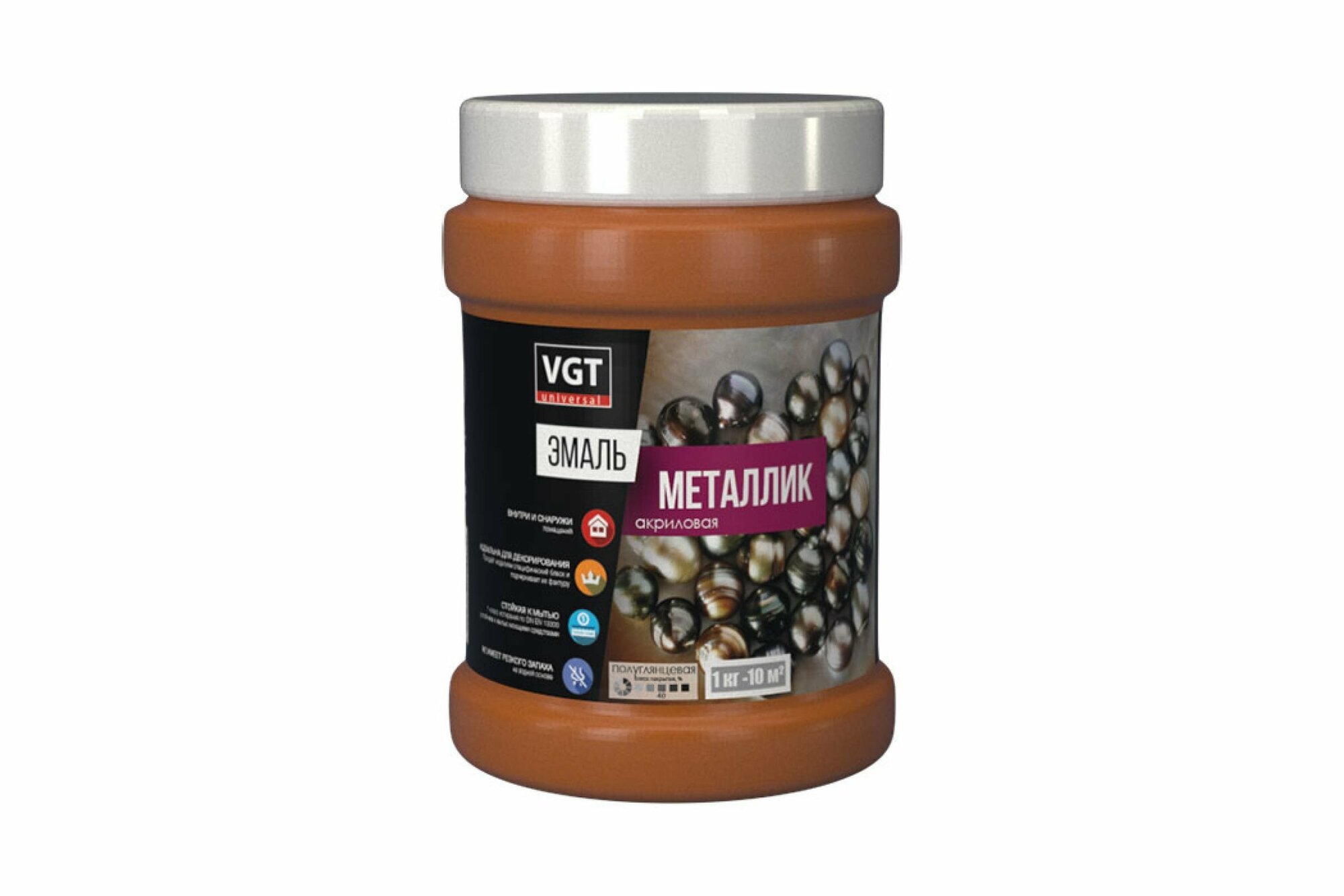 фото Эмаль VGT АК-1179 акр унив 0,23кг металик серебро 90128