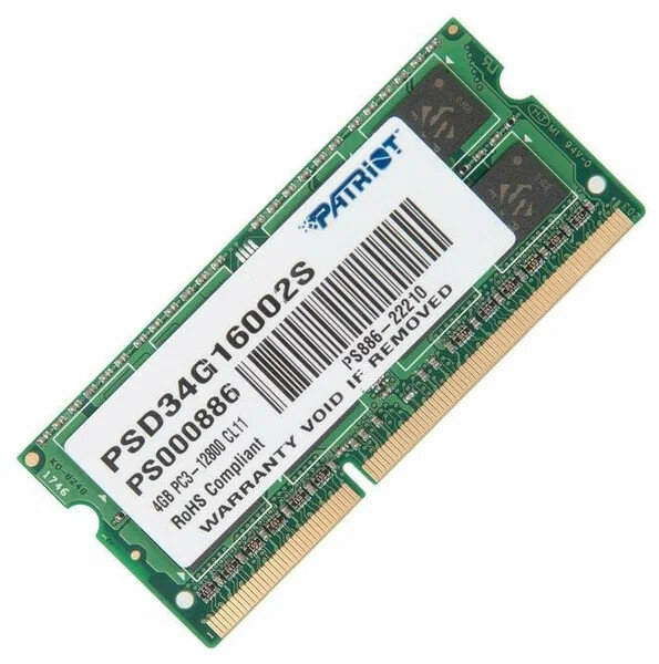 Patriot DDR3 SODIMM 4GB PSD34G16002S (PC3-12800, 1600MHz, 1.5V)