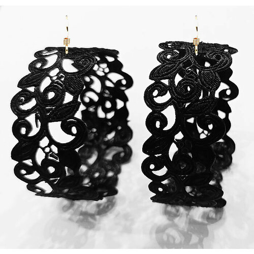 Серьги конго ФАРТОVЫЙ Серьги кольца женские легкие из кружева к эффектному образу, черный