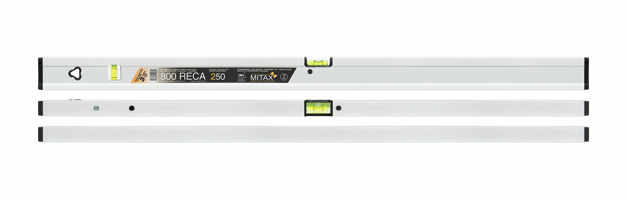 Уровень строительный MITAX RECA 250 R800 80см 2 глазка точность 0,5 мм/м