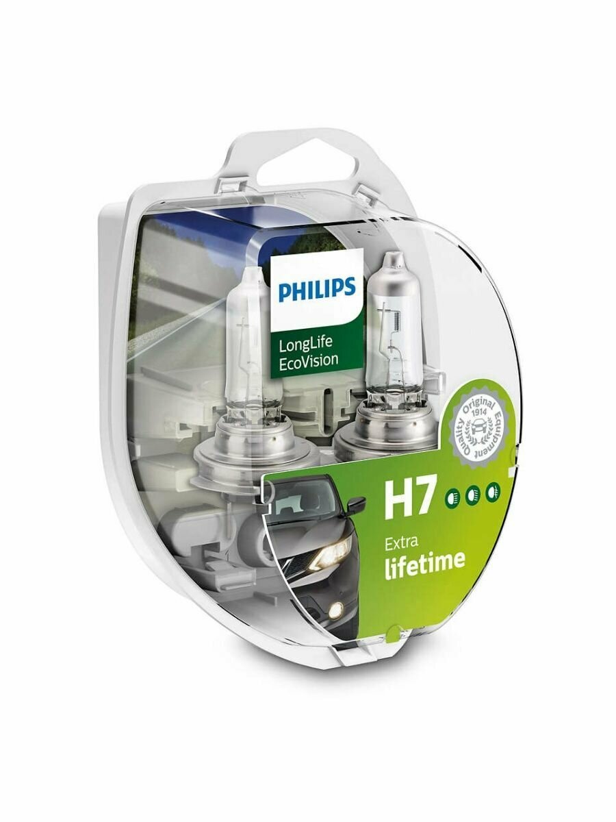 фото Лампа автомобильная галогенная H7 (55) PX26d LongLife EcoVision 12V PHILIPS 2шт.
