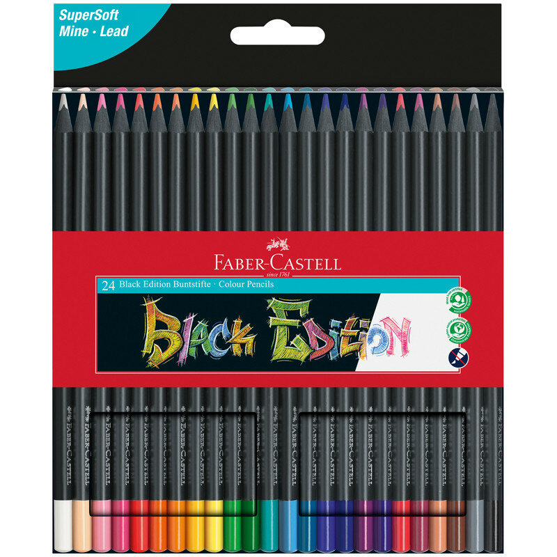 Карандаши цветные Faber-Castell "Black Edition", 24цв, трехгран, черное дерево, заточен, картон, 327099