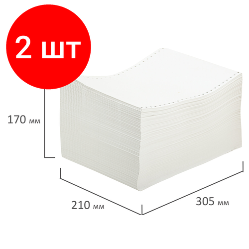 Комплект 2 шт, Бумага с неотрывной перфорацией, 210х305 мм (12), 1600 листов, плотность 65 г/м2, белизна 98%