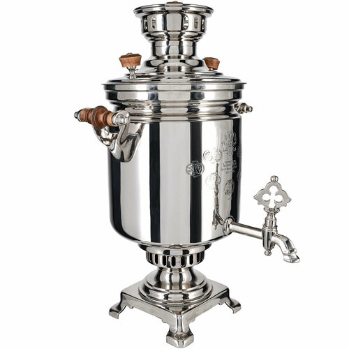 Самовар антикварный на дровах 5 литров формы «Банка» Н. И. Баташева с медалями, серебристый