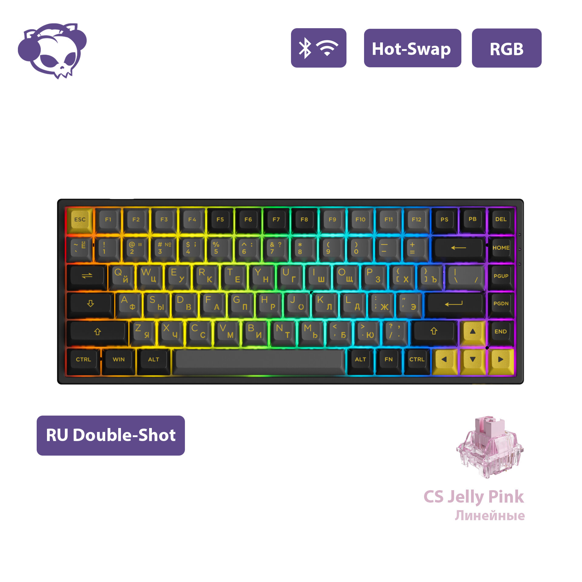 Игровая Клавиатура AKKO 3084B Plus-Black&Gold 3 Modes RGB Hot Swap Jelly Pink ASA profile Русская раскладка