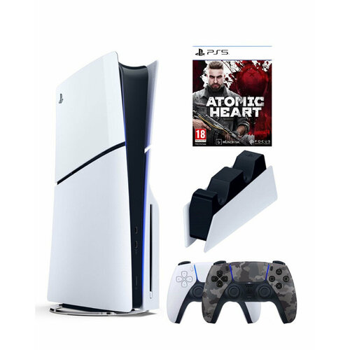 Приставка Sony Playstation 5 slim 1 Tb+2-ой геймпад(Camo)+зарядное+Атомик игровая приставка sony playstation 5 3 ревизия 2 й геймпад розовый зарядное атомик 825 гб