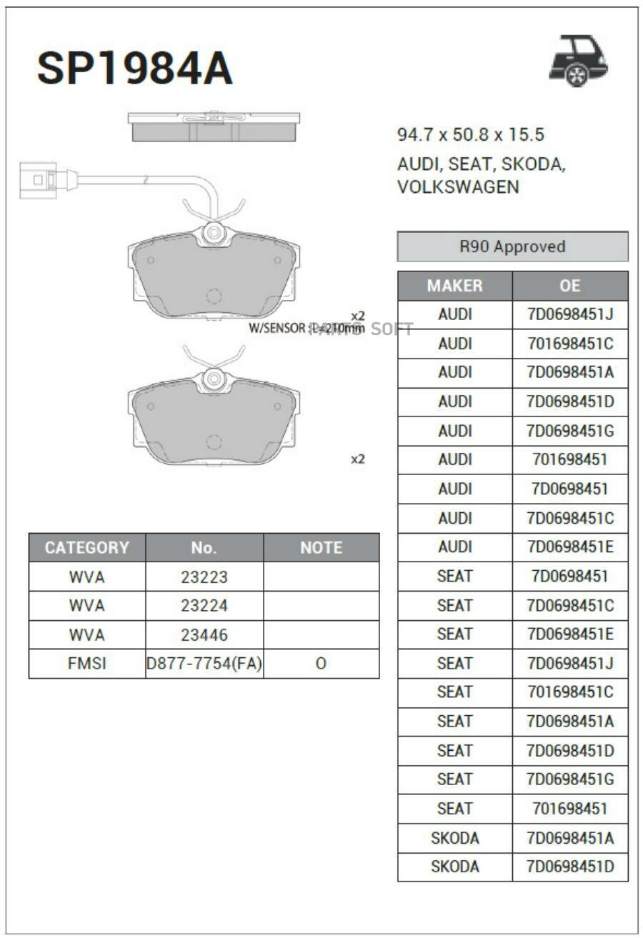 SANGSIN BRAKE SP1984A Колодки тормозные дисковые