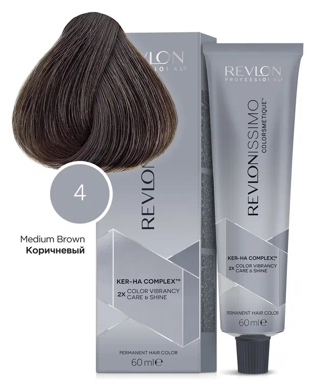 Краска для волос Revlon Professional Coloring Hair Revlonissimo Colorsmetique Care & Shine, Краситель с гиалуроновой кислотой перманентный. Перманентный Краситель с Гиалуроновой кислотой, Гарантия Результата Окрашивания + Уход за Волосами, 4