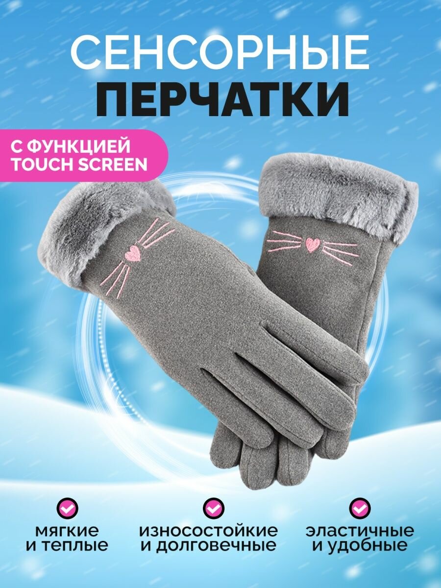 Перчатки женские зимние утепленные сенсорные / перчатки теплые с мехом touch screen / цвет: черный