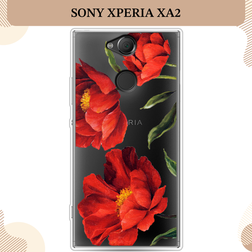 Силиконовый чехол Красные маки на Sony Xperia XA2 / Сони Иксперия XA2, прозрачный