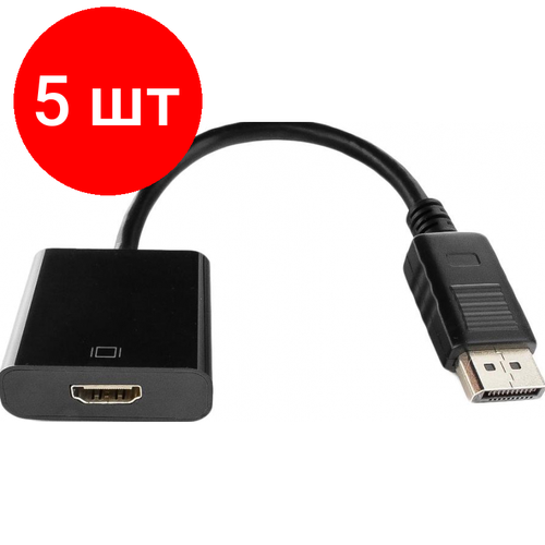 Комплект 5 штук, Переходник DisplayPort - HDMI, М/F, 0.1 м, Cablexpert, чер, A-DPM-HDMIF-002 переходник hdmi displayport gembird a dpm hdmif 002 круглый черный