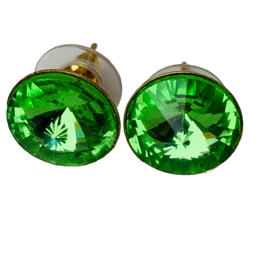 Серьги пусеты , кристаллы Swarovski, размер/диаметр 12 мм, золотой, зеленый