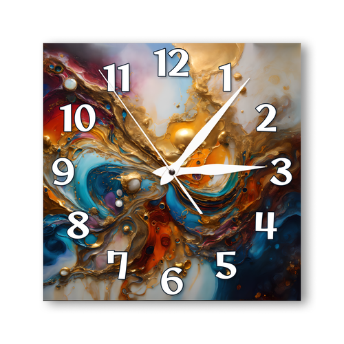 Деревянные настенные часы с УФ принтом 28см, бесшумные кварцевые интерьерные часы без стекла, открытые стрелки, эпоксидная смола с золотом 1