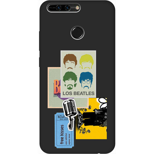 Матовый Soft Touch силиконовый чехол на Honor 8 Pro, Хонор 8 Про с 3D принтом Beatles Stickers черный матовый soft touch силиконовый чехол на honor 8 pro хонор 8 про с 3d принтом cheshire cat черный