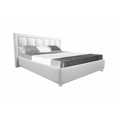 Двуспальная кровать Флорида 160x200 основание металлическое с ламелями велюр белый ножки 13 см хром