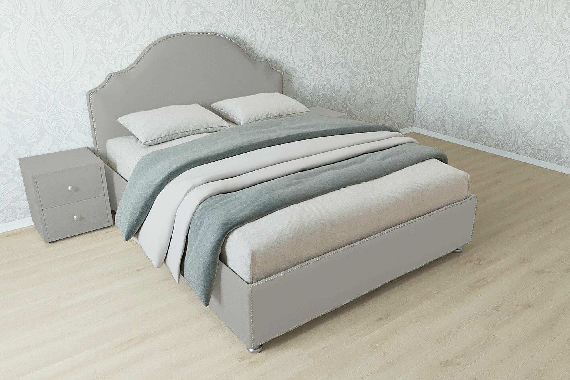 Односпальная кровать Мария 90x200 основание металлическое с ламелями велюр серый ножки 5 см