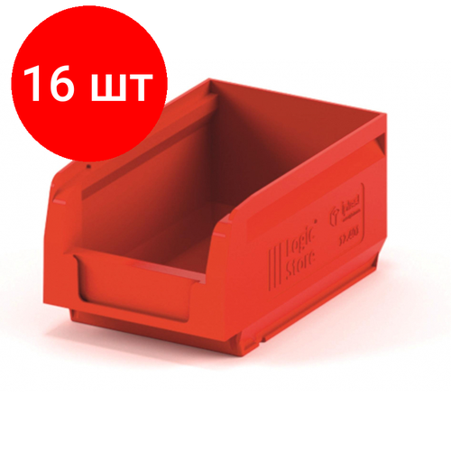 Комплект 16 штук, Лоток для склада logic store 165х100х75 красный (12.401)