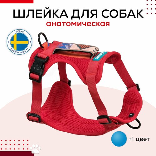 Шлейка для собак анатомическая со светоотражающими элементами, красная, размер M