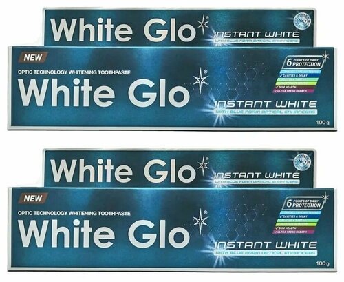 White Glo Зубная паста отбеливающая, Мгновенное отбеливание, 100 мл, 2 шт