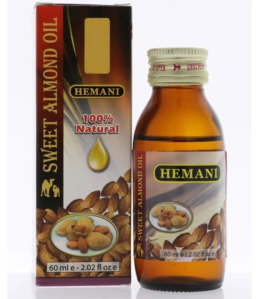 Масло сладкого миндаля Хемани (Sweet Almond Oil Hemani) против воспалений и старения кожи, для роста волос 60 мл.