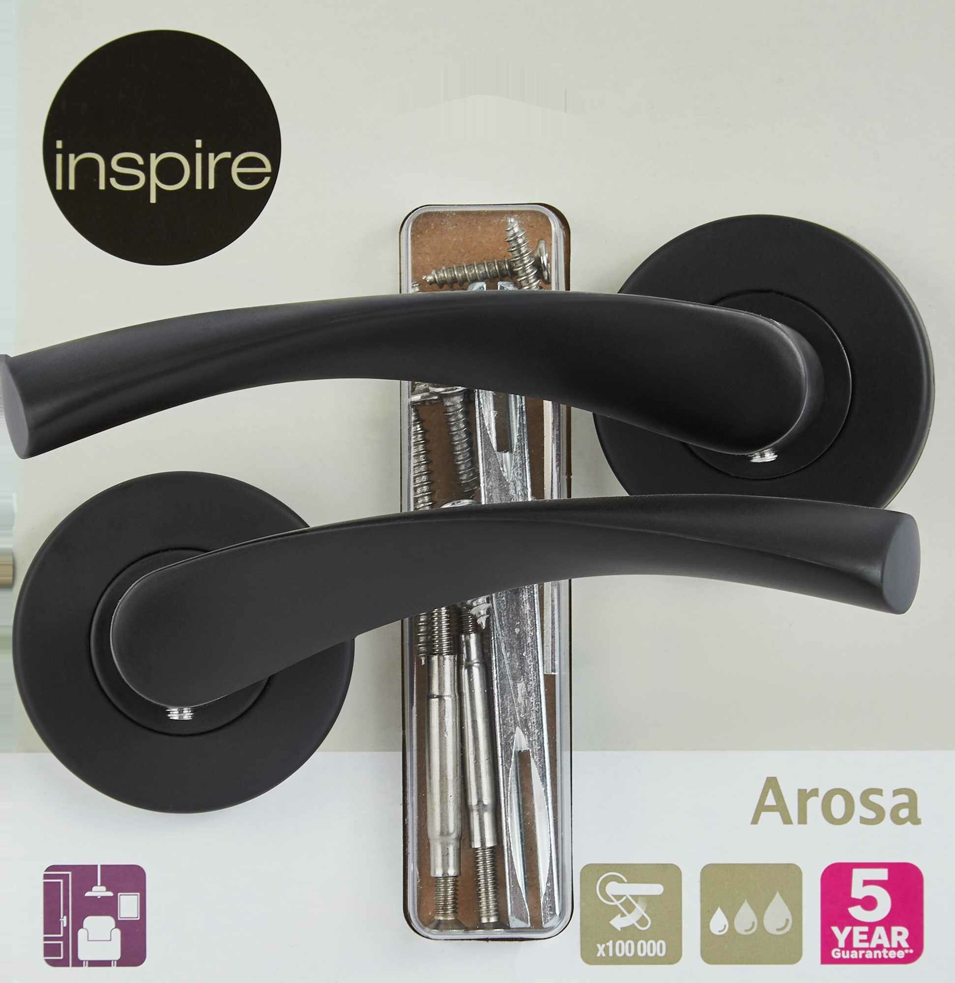 Дверные ручки Inspire Arosa без запирания, комплект, цвет черный матовый - фото №2
