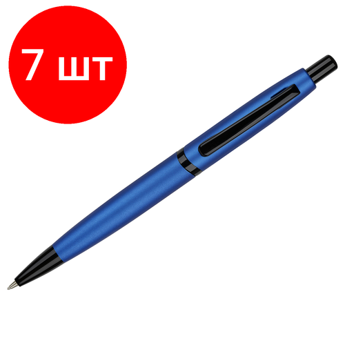 Комплект 7 шт, Ручка шариковая Luxor Dunes синяя, 0.7мм, корпус синий электрик, кнопочный механизм, футляр