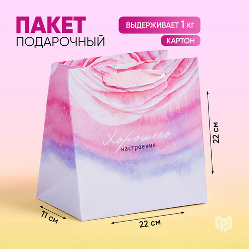 Пакет подарочный «Цветочная нежность», 22 х 22 х 11 см розовый, фиолетовый