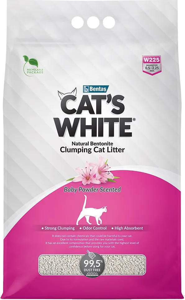 Наполнитель для кошачьего туалета бентонитовый с ароматом детской присыпки Cats White Baby Powder, 4,25 кг 5 л