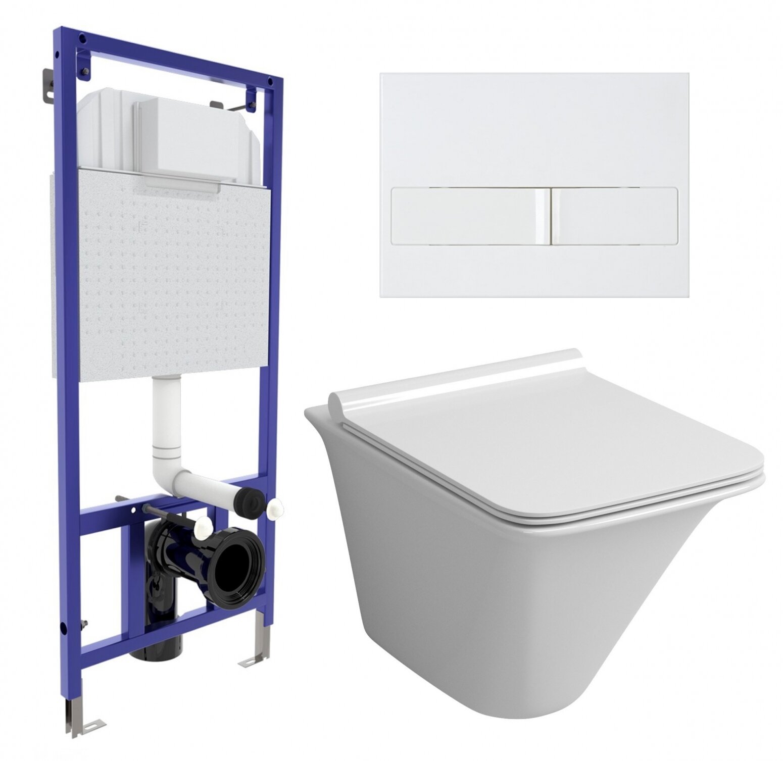 Комплект 3 в 1 инсталляция Berges Wasserhaus Novum L1 + Унитаз подвесной Grossman GR-4413S + кнопка белая