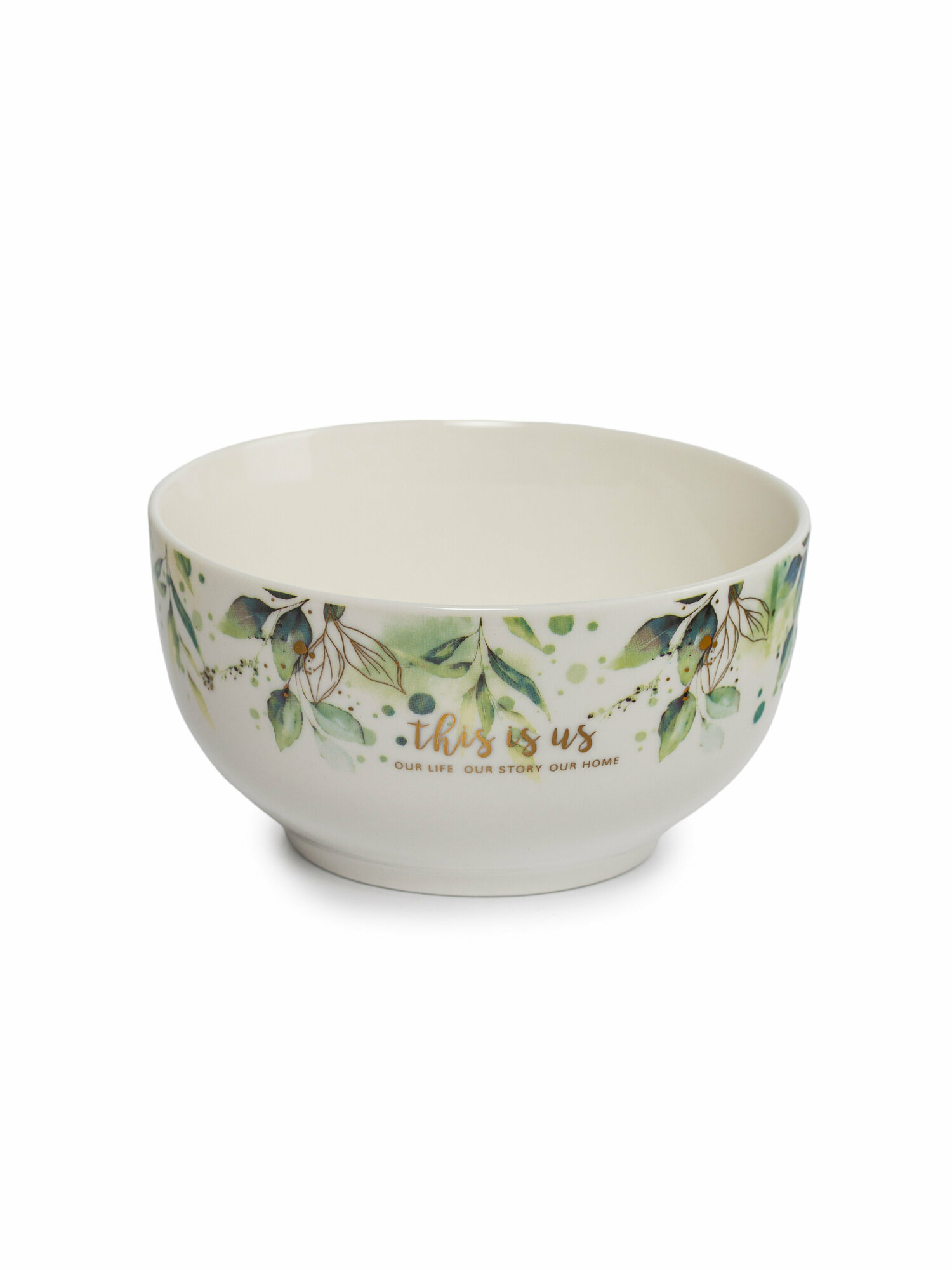 Салатник DOMENIK "GREEN LEAFS", керамика, круглый, использование в СВЧ — фото 1