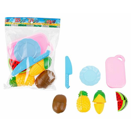 Набор Продукты Toys, в комплекте: доска, нож, голубая тарелка, продукты на липучке, 13,5х1х8 см продукты на липучке сладости